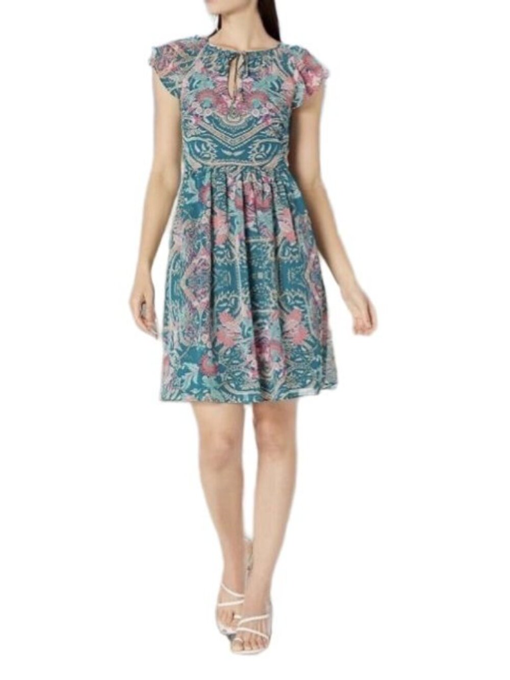NWT Vince Camuto VC2M3773 Dress Floral Print Teal, Size 2